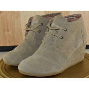 Toms Womens Desert Ankle Bootie Wedge Lace Up Brown Suede Cap Toe Boots Size 9.5